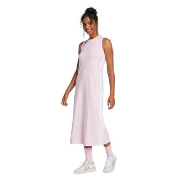 Imagem de adidas Vestido esportivo feminino de jérsei único com 3 listras, Rosa transparente/branco, GG
