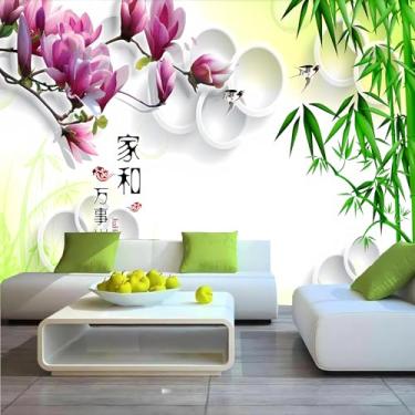 Imagem de Lcythiazole Tamanho personalizável Descole e cole grande mural de bambu, papel de parede estilo chinês, papel de parede 3D, papel de parede de flores e pássaros, para sala de estar, sala de jantar,