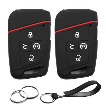 Imagem de INFIPAR 2 peças compatíveis com VW Volkswagen Tiguan Jetta Passat Atlas Cross Sport Arteon Golf Alltrack Smart 5 botões de silicone FOB capa protetora de controle remoto sem chave