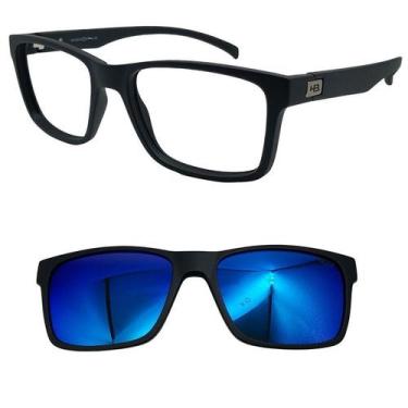 Imagem de Armação de Grau Hb Preto Fosco 0339 243 com 1 Clipon, Azul