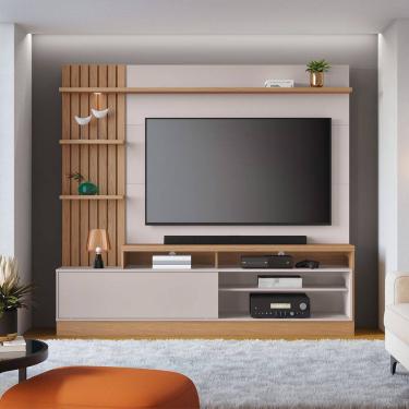 Imagem de Estante com Led Ripada para TV até 65 Pol 200x185cm Maceió Freijó Off White