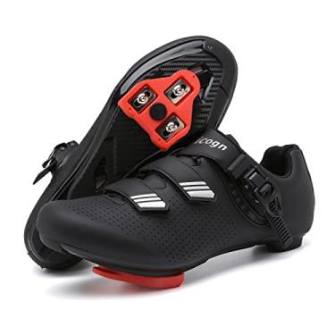 Imagem de Vicogn Tênis de ciclismo interno masculino e feminino compatível com bicicleta Peloton pré-instalado com Look Delta Cleats Outdoor Road Biking, Prata, 7 US Women/5 US Men