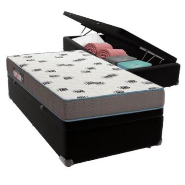 Imagem de Cama Box Baú Solteiro Preto + Colchão Light D33 Ortobom