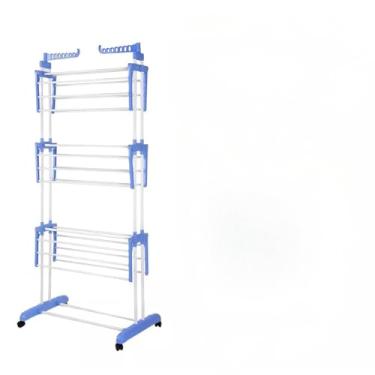 Imagem de Varal De Chão De Roupas 3 Andares Dobrável Grande 4 Rodas，Adequado para varanda doméstica, interior, pode secar roupas, lençóis e outros tecidos(Azul)