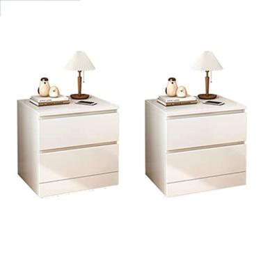 Imagem de Mesa de telefone, 1 mesa de cabeceira branca, armário de armazenamento moderno para aluguel de hotel, armário de casa e quarto com design de gaveta dupla, armário de cabeceira