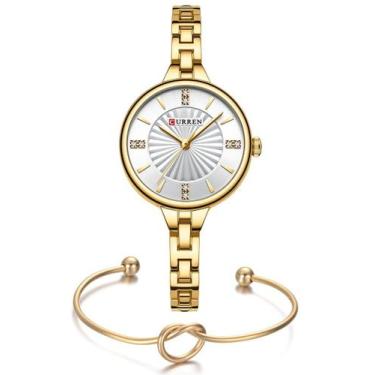 Imagem de Relógio De Pulso Feminino Dourado Curren + Pulseira Coração