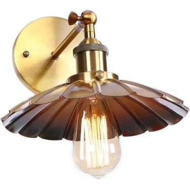 Imagem de Luminárias de parede Edison vintage industriais, douradas, ajustáveis, braço reto, metal enferrujado preto, estilo fazenda, celeiro antigo, para cabeceira, quarto, sala de estar, bar