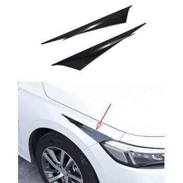Imagem de ANUNFRRE Acessórios de carro adequados para Honda Civic 11ª geração 2022 2023 2024 ABS faróis dianteiros externos acabamento de capa de farol de neblina (preto brilhante) conjunto de 2 peças