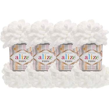 Imagem de 4 skn/Ball Alize Puffy Baby Fio cobertor grande 100% micropoliéster fio macio 400 g 39,3 jardas (55-branco)