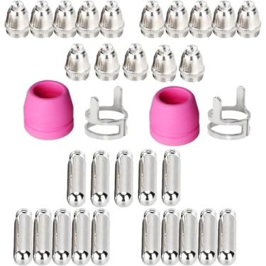 Imagem de Cortador de Plasma de Ar sem Toque AG60 AG-60/SG55/WSD60 Kit de Acessórios Consumíveis 35 peças Cobre Vermelho Ponta Comprida Eletrodo e Bocal Consumíveis para Cortador de Plasma Pilot Arc Cutting Torch