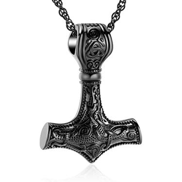 Imagem de shajwo Mjolnir Thors Colar de urna de martelo para cinzas para homens, joia celta nórdica viking de cremação para mulheres, pingente de cinzas memorial, Metal, aço inoxidável