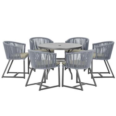 Imagem de Mesa com 6 Cadeiras de Jantar Roma 120cm e Noronha em Alumínio