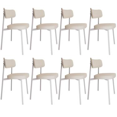 Imagem de Kit 08 Cadeiras Estofada Para Sala De Jantar Astrid Branco C01 Linho Palha - Lyam Decor