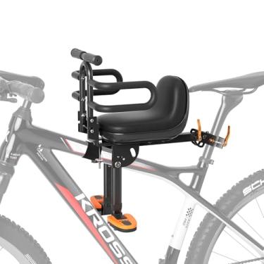 Imagem de XIEEIX Assento de bicicleta infantil montado na frente, assento de bicicleta infantil com corrimão, almofada de assento alto, assento de bicicleta infantil de montanha, assento de segurança infantil