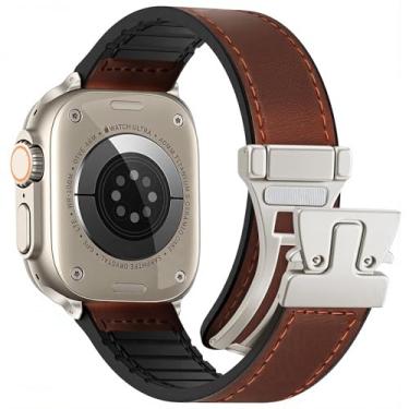 Imagem de WestEagle Pulseiras de couro magnético compatíveis com Apple Watch séries SE/10/9/8/7/6/5/4/3/2/1 de 42 mm (série 10) e 41 mm, 40 mm, 38 mm, 42 mm (série 10) e 40 mm e 38 mm