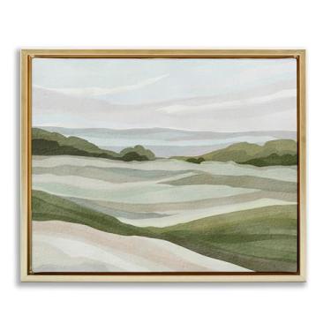 Imagem de Stupell Industries Simple Rolling Green Hills Gold Framed Floater Canvas Wall Art Design por Nikita Jariwala, 89 x 63 cm