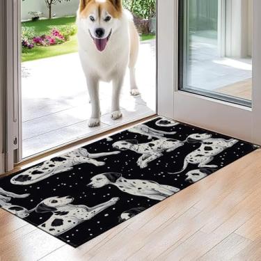 Imagem de VODRM Tapete de porta interna dálmata, cachorro fofo com capacho preto e branco, 43 x 75 cm, tapete de animal antiderrapante de borracha antiderrapante para varanda, quarto, cozinha, capachos