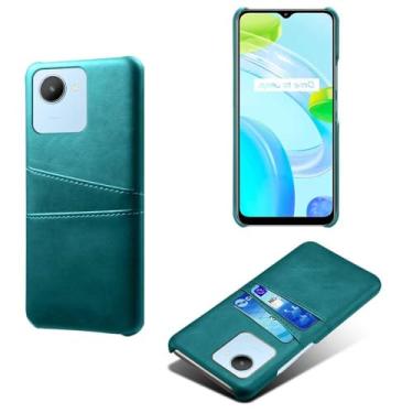 Imagem de Capas Compatível com OPPO Realme C30 4G,tampa protetora de couro falso,design de saco de cartão com 2 fendas de cartão atrás,proteção anti-impressão digital e anti-gota-Green