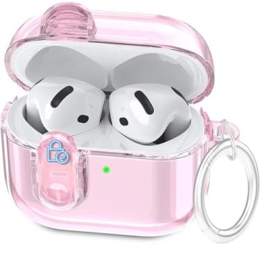 Imagem de (com trava de segurança) capa transparente compatível com Apple AirPods 4 capas femininas 2024 VOTILE TPU transparente Air pods 4 gerações, capas para iPods 4 fones de ouvido, chaveiro feminino para