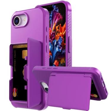 Imagem de Ephoou Capa carteira para Apple iPhone 16e com suporte para cartão (3-4 cartões) e espelho oculto, proteção contra quedas de grau militar, capa flip protetora robusta para iPhone 16e GWL-roxo escuro