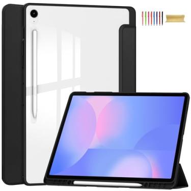 Imagem de Allytechgroup Capa para Samsung Galaxy Tab S10 FE+ Plus 13,1 polegadas 2025, suporte de couro sintético com três dobras com capa traseira transparente à prova de choque com suporte para S Pen, preta