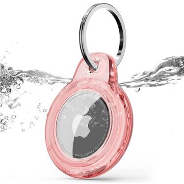 Imagem de Oakxco Airtag Capa de silicone com chaveiro Air Tag Titular, 1 pacote com rastreador de proteção anti-arranhões, flexível e macio com absorção de choque, coleira de cachorro Airtag compatível com Apple Air Tag, rosa