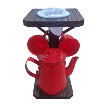 Imagem de Conjunto Café com Bule de Alumínio e Suporte Rústico - Vermelha - VihL