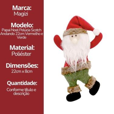 Imagem de Papai Noel Pelúcia Scotch Pendente Vermelho e Verde 22cm - Magizi - Ya