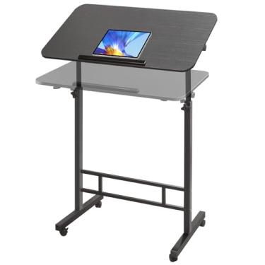 Imagem de Aconcept Mesa inclinável preta 81 x 40,6 cm pequena mesa de pé, altura de elevação 63,5-111,8 cm, mesa portátil com rodinhas para laptop, mesa compacta móvel ajustável para computador
