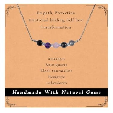 Imagem de Gracayfr Colar De Proteção Empática, Ametista, Quartzo Rosa, Turmalina Negra, Hematita, Labradorita, Pedra Natural, Cristal Cura Espiritual Para Mulheres, Prata, Horizontal