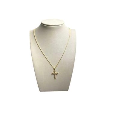 Imagem de Cordão Feminino 1Mm Cruz Gota - Banhado A Ouro 18K