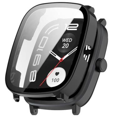 Imagem de MOTONG Capa protetora de relógio de cobertura total PC protetor de tela de vidro temperado compatível com Haylou RS5 (preto)