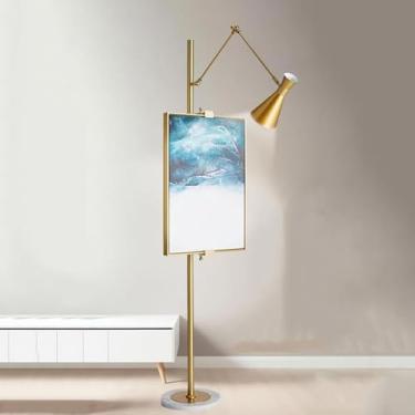 Imagem de Luminária de chão dourada moderna com cavalete, luminária de pé de metal alta de altura ajustável, base de mármore E27, para arte individual com design de cavalete lâmpada de piso, para sala de estar