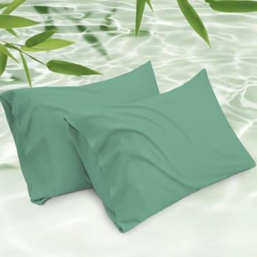 Imagem de Conjunto de 2 fronhas de bambu grandes Kamas | 100% naturalmente cultivadas | Ultramacias | Resfriamento para pessoas com sono quente | Fronha Gaint Viscose Derivada de Bambu (Sage Green, Queen - 58