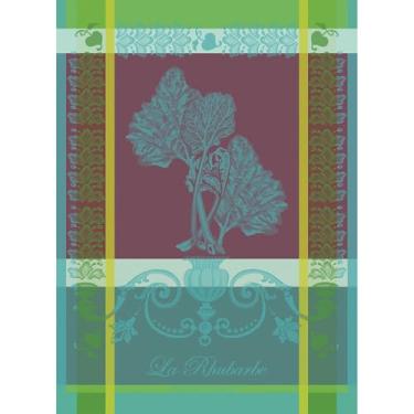 Imagem de Toalha de cozinha francesa Garnier Thiebaut La Rhubarbe turquesa (ruibarbo turquesa) 56 x 79 cm, algodão, jacquard