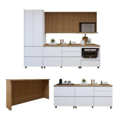 Imagem de Cozinha Completa Modulada 8 Peças 10 Portas 10 Gavetas Norten Branco/Marrom