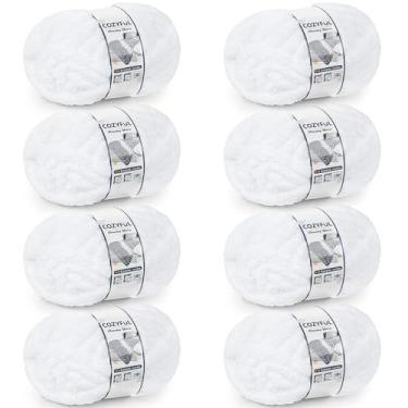Imagem de Cozyful Fio grosso para tricô à mão - fio de chenille grosso nº 10, fios grandes e grossos para crochê, fios de cobertor de malha super volumosos, 8 novelos (25 jardas 227 g cada novelo), branco puro