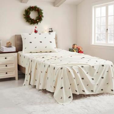 Imagem de Lençóis de Natal tamanho solteiro com tiras embutidas – Roupa de cama aconchegante de Natal para alegria de férias e sonhos de inverno – Sono macio e confortável para celebrações sazonais, urso polar