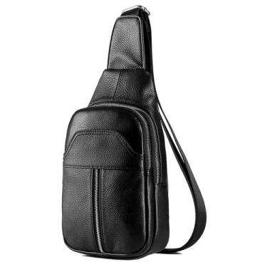 Imagem de Bolsa Sling DK86 de couro genuíno para homens e mulheres preta