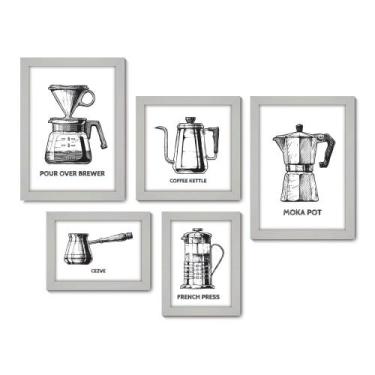 Imagem de Kit Com 5 Quadros Decorativos - Café Cafeteria Lanchonete - 069kq01b -