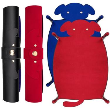 Imagem de SIQUK 2 bandejas dobráveis para rolar dados para cães, couro, poliuretano, suporte para dados de rolagem para jogos de RPG D&D (azul, vermelho)