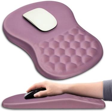 Imagem de Hokafenle Mouse pad ergonômico suporte de pulso com design de massagem, descanso de pulso para alívio da dor Mousepad com espuma viscoelástica e base de poliuretano antiderrapante, mouse pads para mouse e mesa sem fio (30,5 x 20,32 cm, rosa escuro)