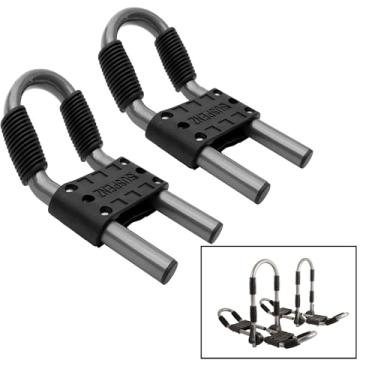 Imagem de Suspenz Kit de expansão de suporte de teto dobrável para caiaque com tiras de amarração, suporte superior de carro para 2 caiaques/canoas/SUPs, suporte de teto em J ajustável, moldura de alumínio