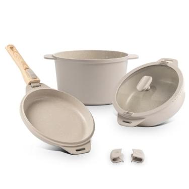 Imagem de Jogo de Panelas Loft Empilhável Brinox 7 Peças Ceramic Life - Com Indução - Areia e Verde (Areia)