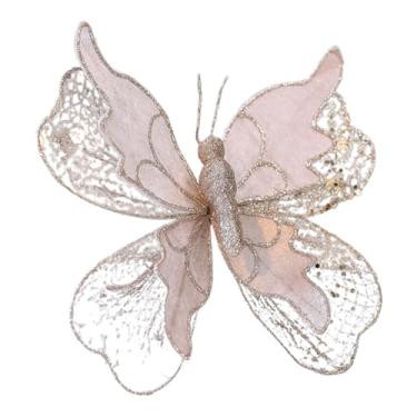 Imagem de rockible Ornamento de árvore de fundo de borboleta falsa para pendurar, decoração de parede para decoração de quarto de feriado do dia dos namorados e noivado, Luz Rosa