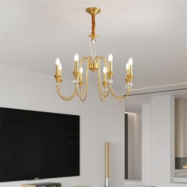 Imagem de Lâmpada Pingente Candelabro LED De Latão Com Estilo Americano E Detalhe De Vela Francesa: Perfeita Para Sala De Estar, Restaurante, Quarto, Estudo, Villa, Hotel, Bar E Café (A Ouro 8 luzes)