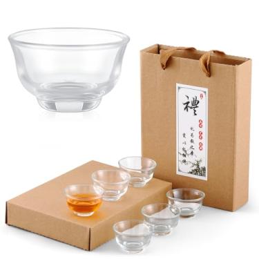 Imagem de Skyley Conjunto de 6 peças de copos de soju coreano, copos de porcelana, xícaras de cerâmica coreana, acessórios de chá, utensílios de bebida, cerâmica artesanal (transparente, padrão elegante)