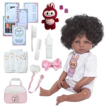 Imagem de Bebe Reborn Negra Corpo Silicone Recém Nascida Kit Itens - Cegonha Reb