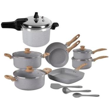 Imagem de Jogo De Panelas Easy Gris Com Indução E Panela De Pressão 11Pçs - Brin