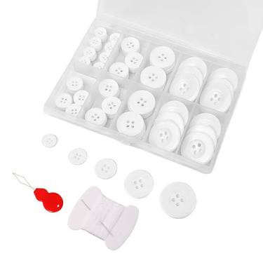 Imagem de wennuo 100 Botões De Costura Brancos Com Borda Larga, 4 Furos, 5 Tamanhos, Caixa Armazenamento Compartimento, Adequados Para Costura, Terno, Paletó, Camisa, Decoração Faça Você Mesmo